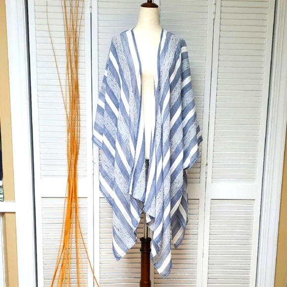 Time and Tru Blue and White Kimono Cardigan,Swim Cover-up - Picture 1 of 7